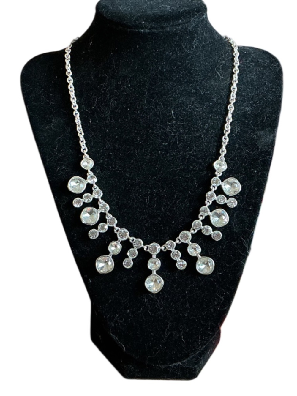 Silver Tone Rhinestone Statement Necklace Crystal Bib Chandelier Bridal Prom